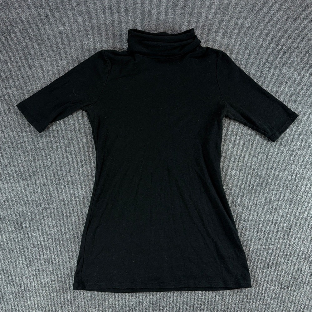 A New Day Womens Black Turtleneck Elbow Sleeve Knit Top Size Medium Cotton Modal